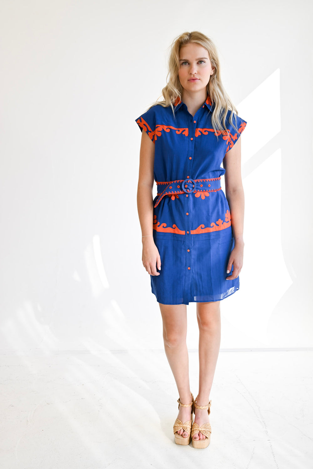 Coral Dress Blue & Orange