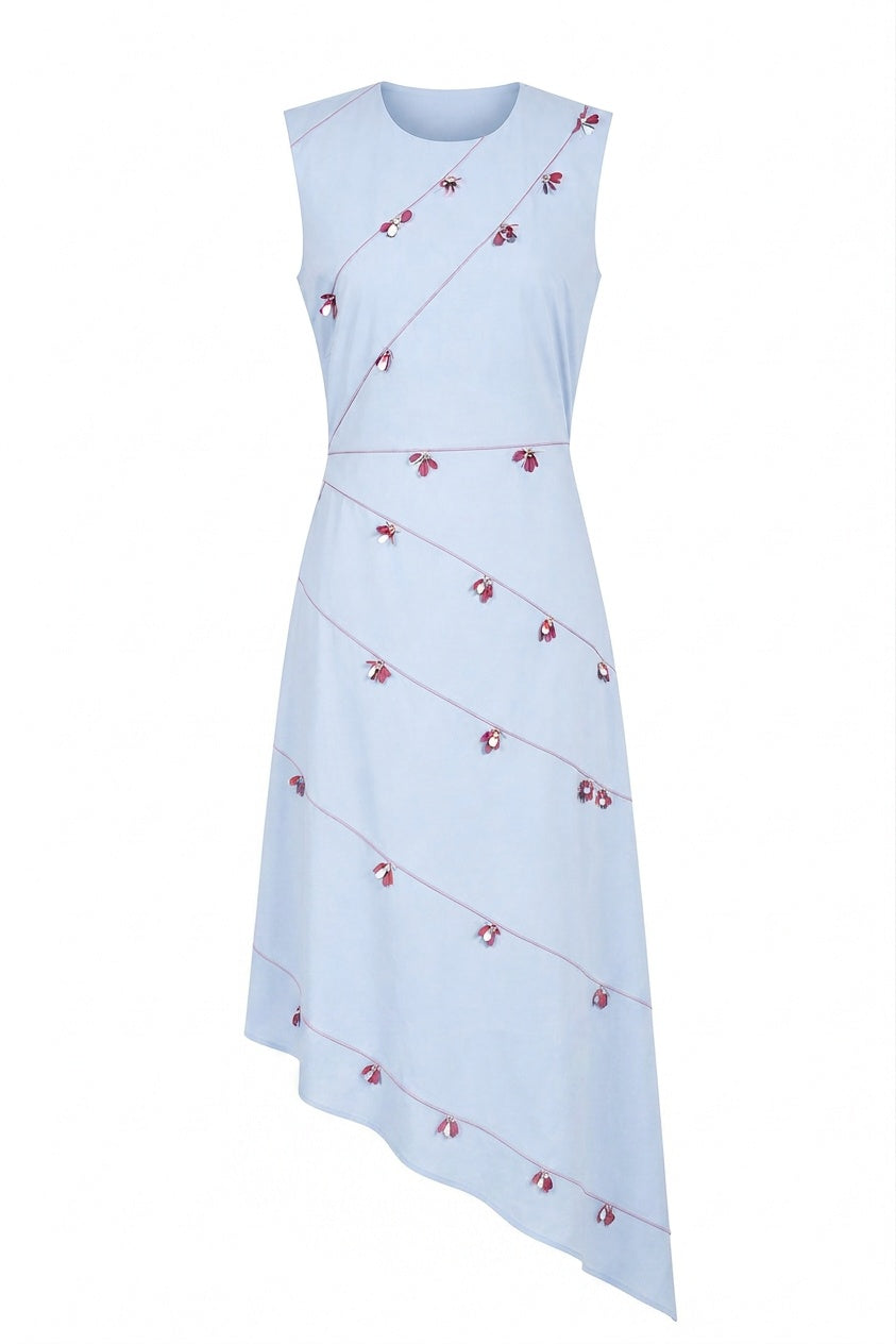 Blue Poppy Beaded Long Dress