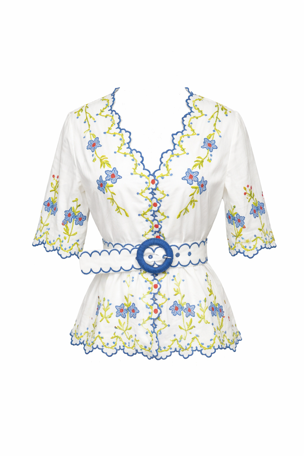 Blue Poppy Crosstitch Button Down Top