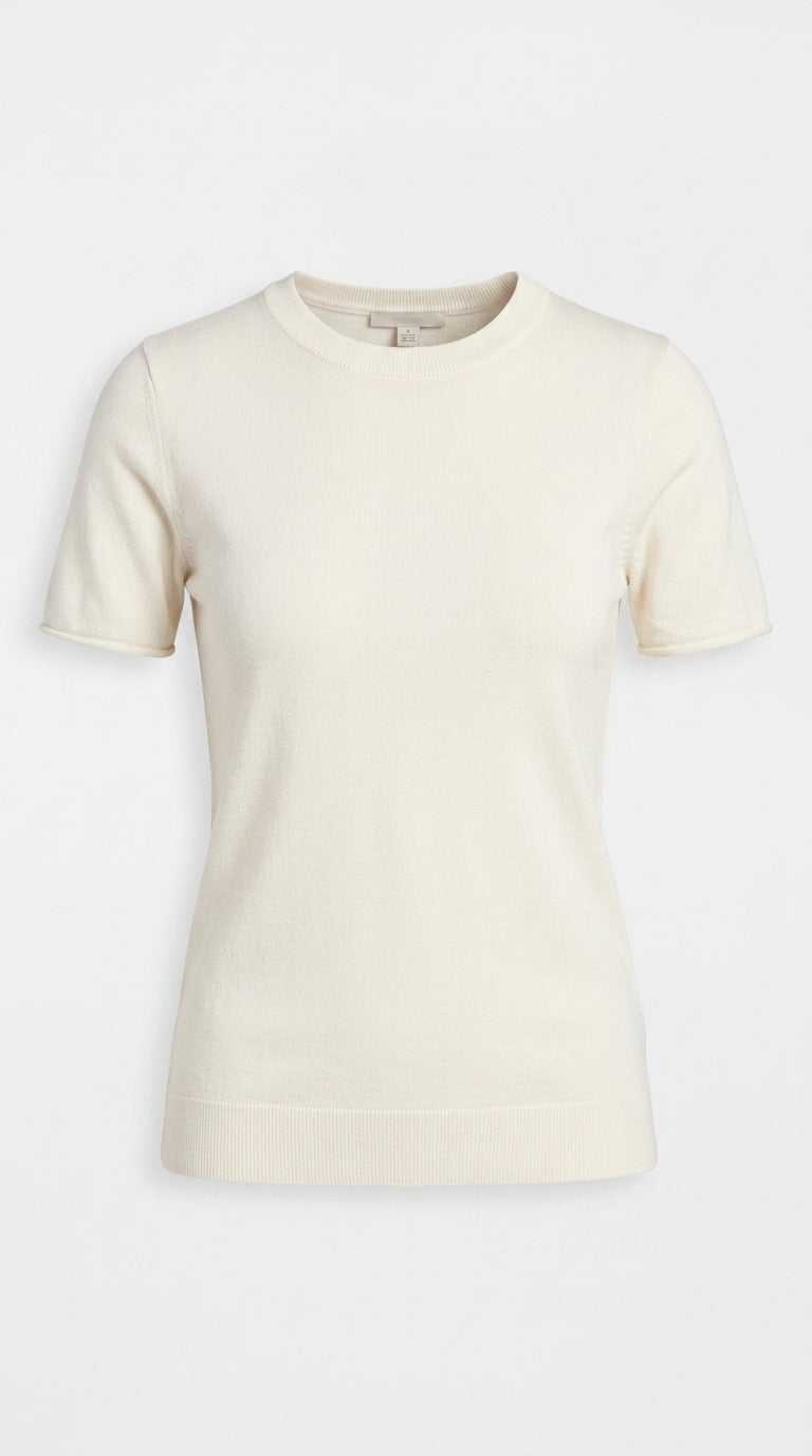 Short Sleeve Crew Neck Sweater Ivory