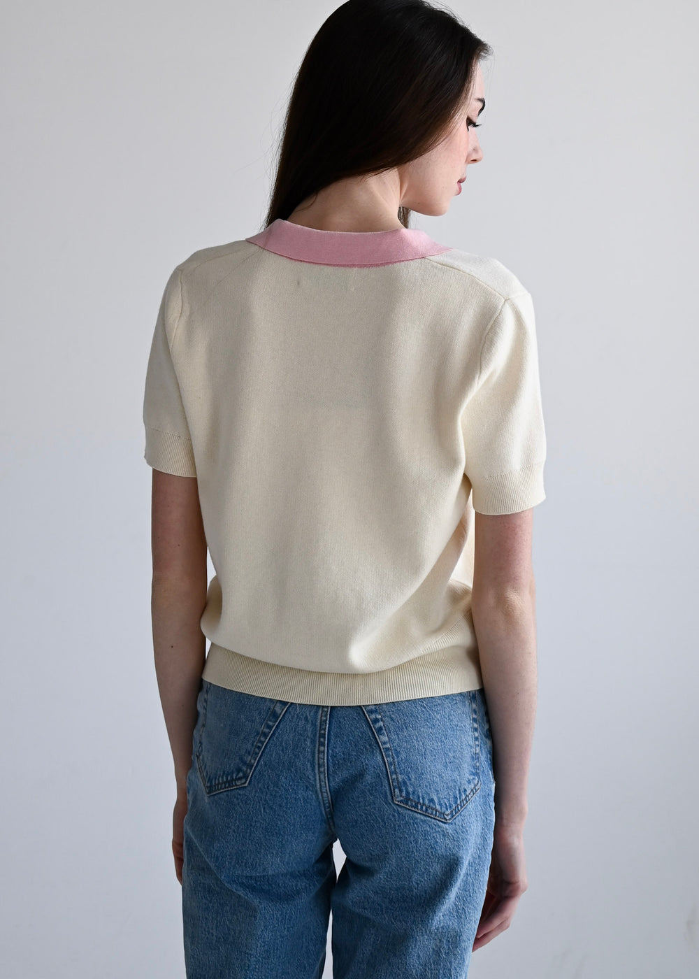 Henley Sweater Cream & Pink