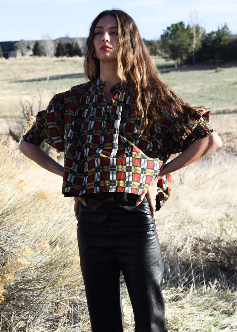 Cynthia Top Squares Cotton/Silk