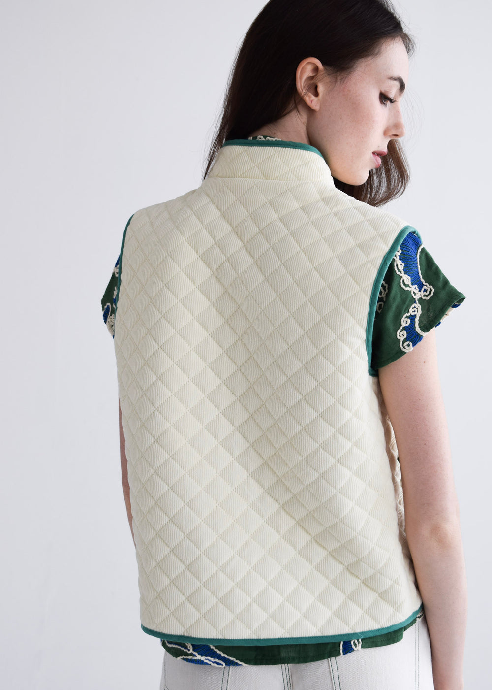 Quilted Bomber Vest Ivory Quilted