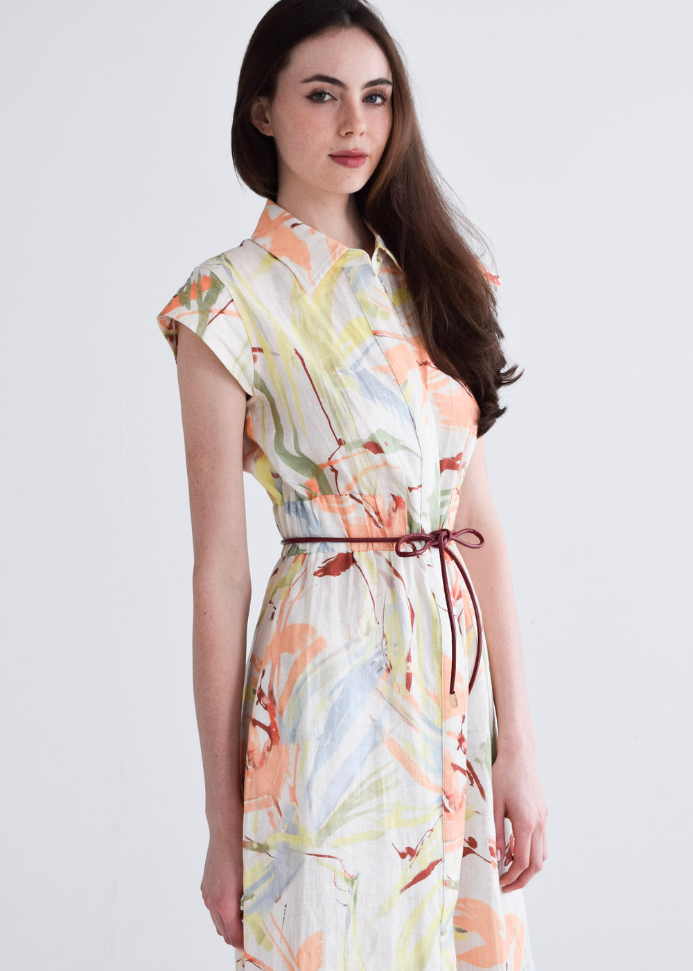 Epaulet Shirt Dress Peach Watercolor