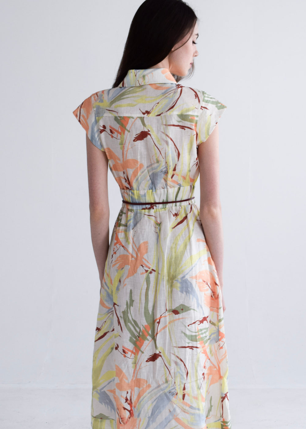 Epaulet Shirt Dress Peach Watercolor