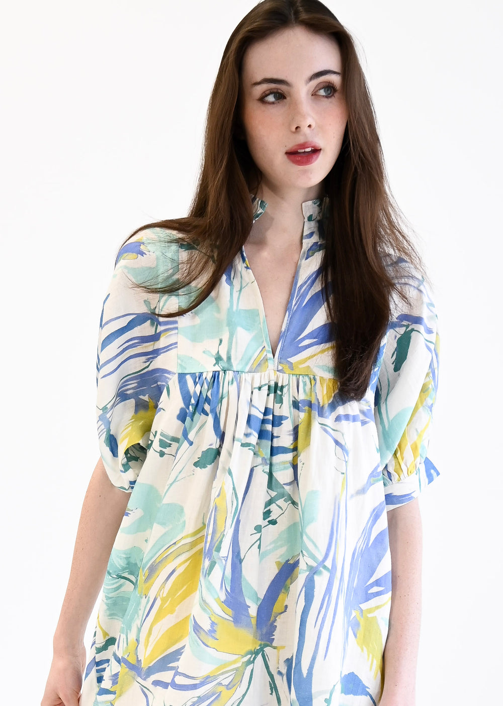 High Neck Dress Aquamarine Watercolor