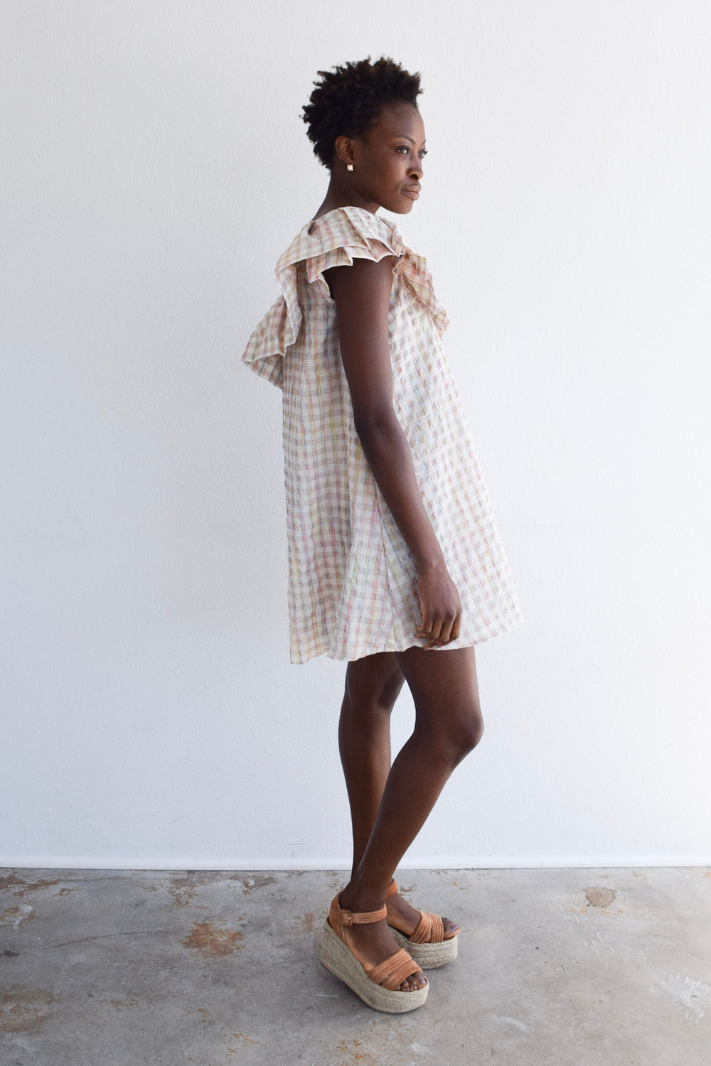 One Shoulder Short Dress Neon Plaid