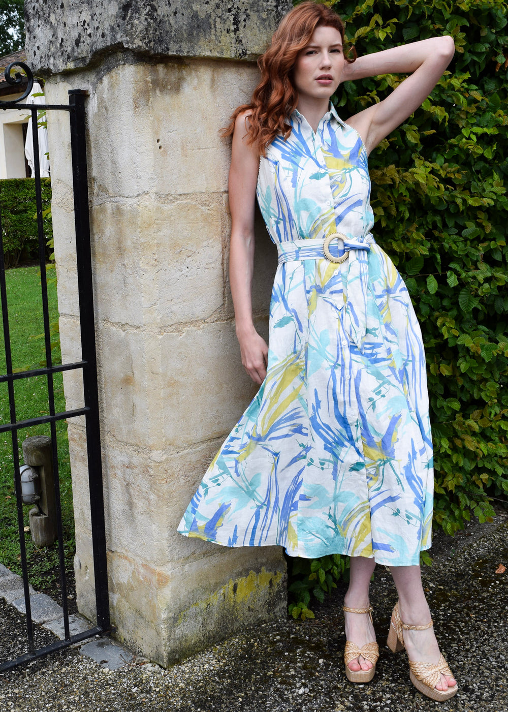 Princess Seam Sleeveless Dress Aquamarine Watercolor