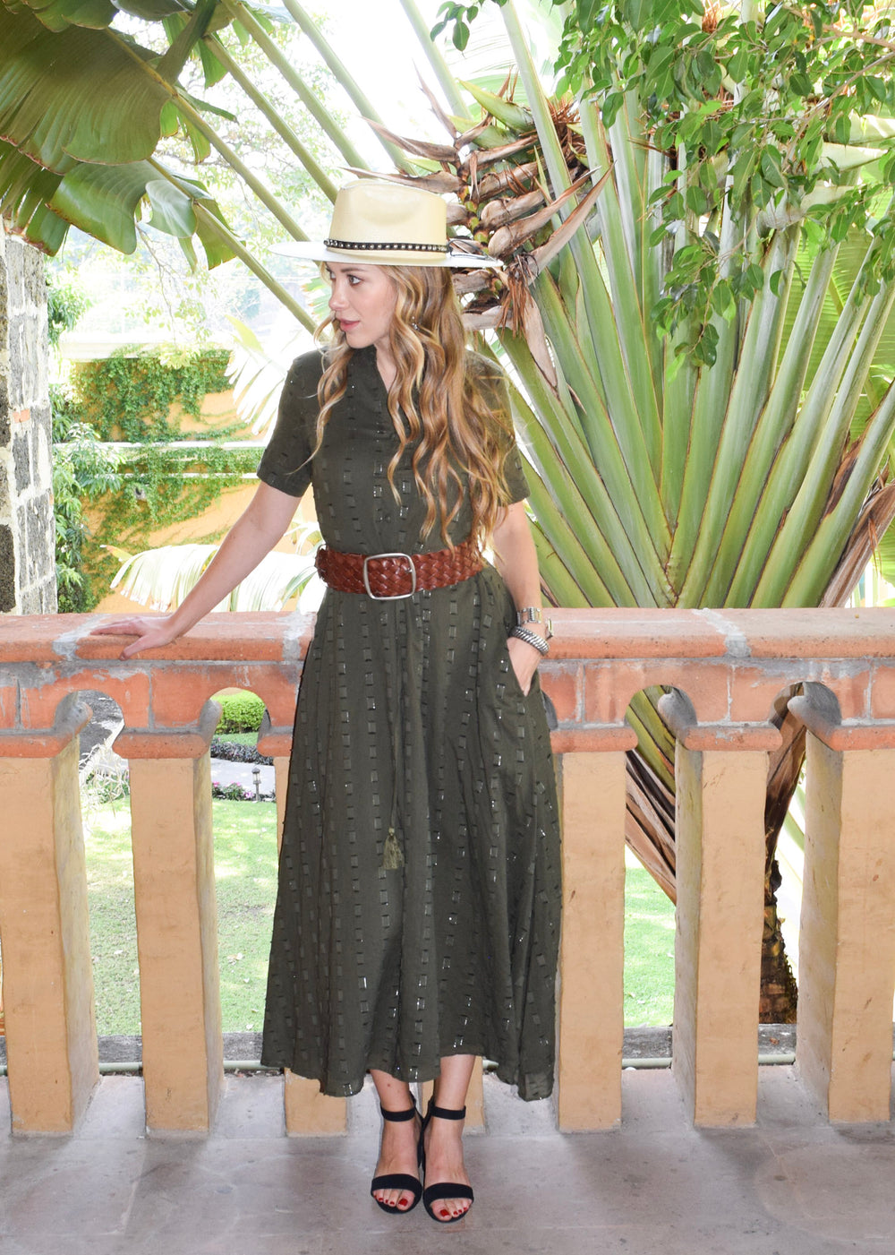olive green short sleeved maxi dress