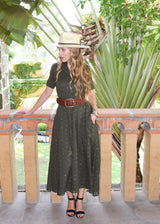 olive green short sleeved maxi dress