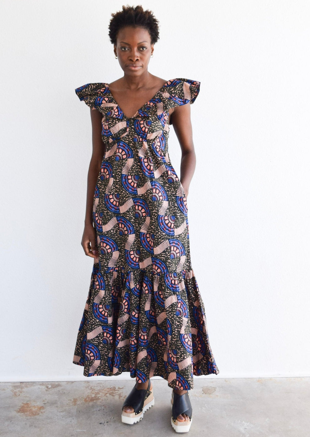 Isabelle Dress Olive Wax Print