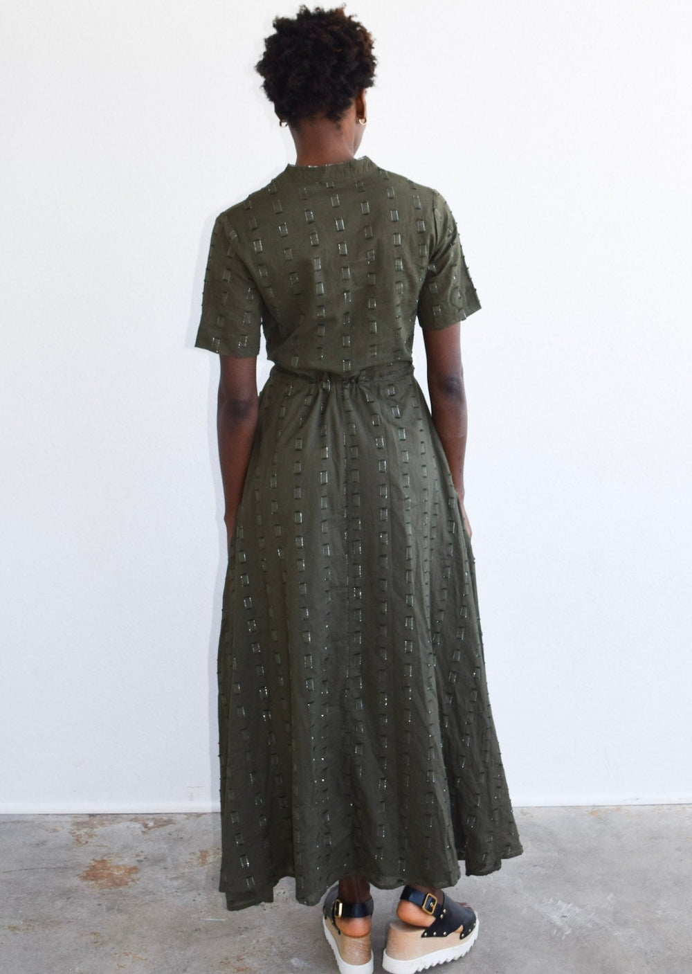 olive green short sleeved maxi dress