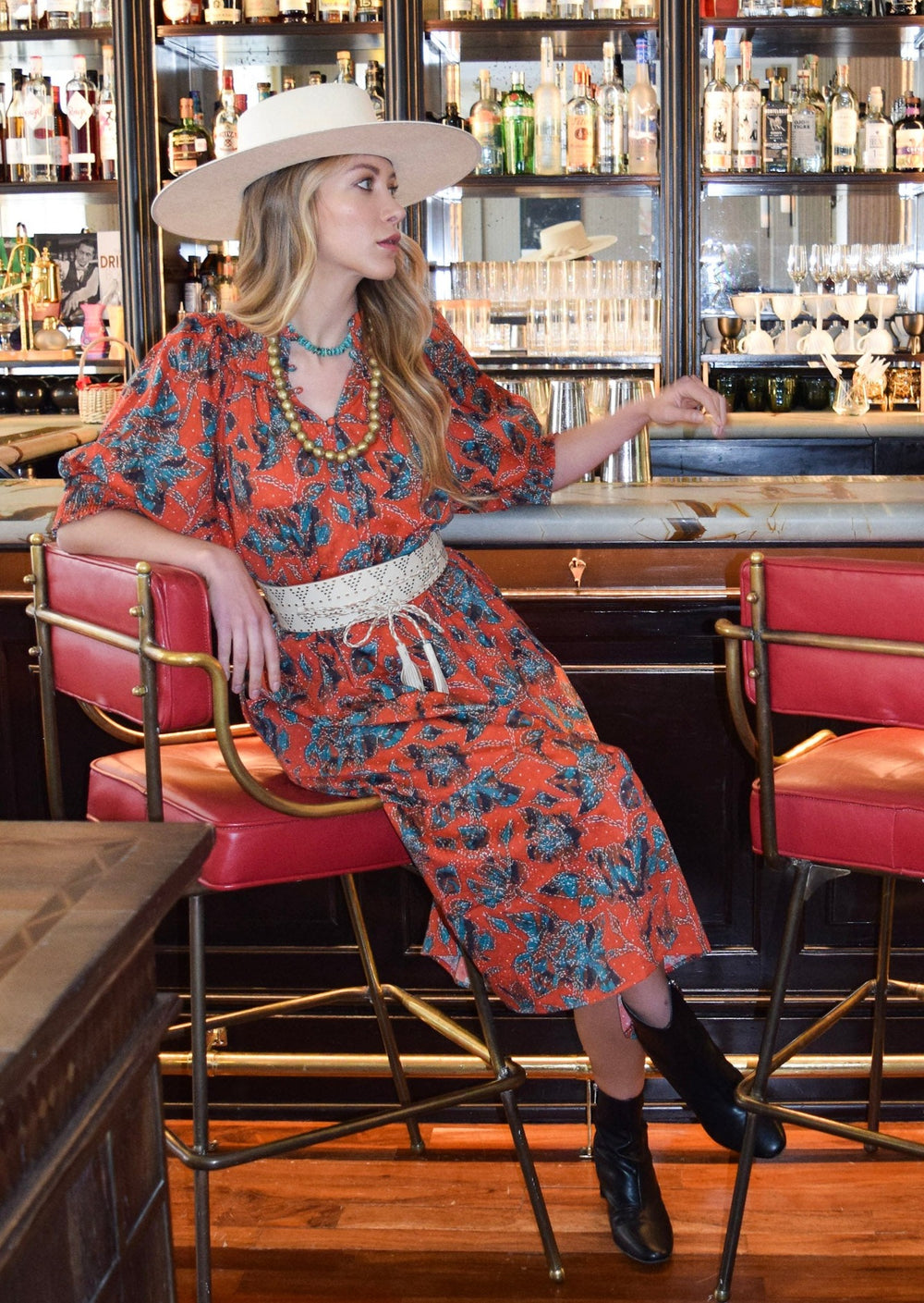 Gathered Neck Button Down Dress Shibori Rose Rooibos