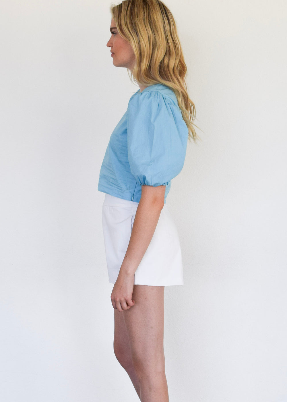 Puff Sleeve Top Air Blue Poplin