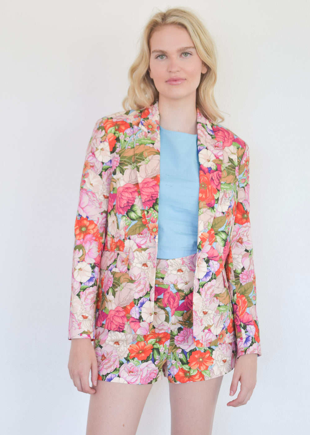 Notch Collar Jacket Floral Twill