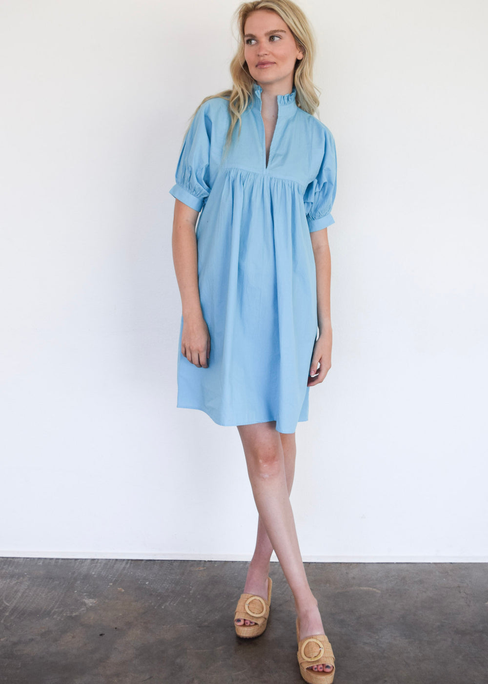 High Neck Dress Air Blue Poplin