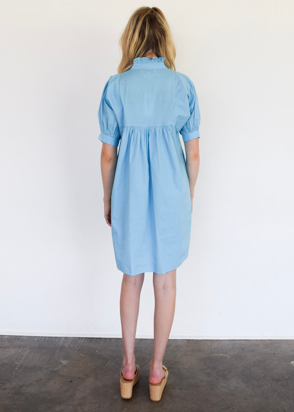High Neck Dress Air Blue Poplin
