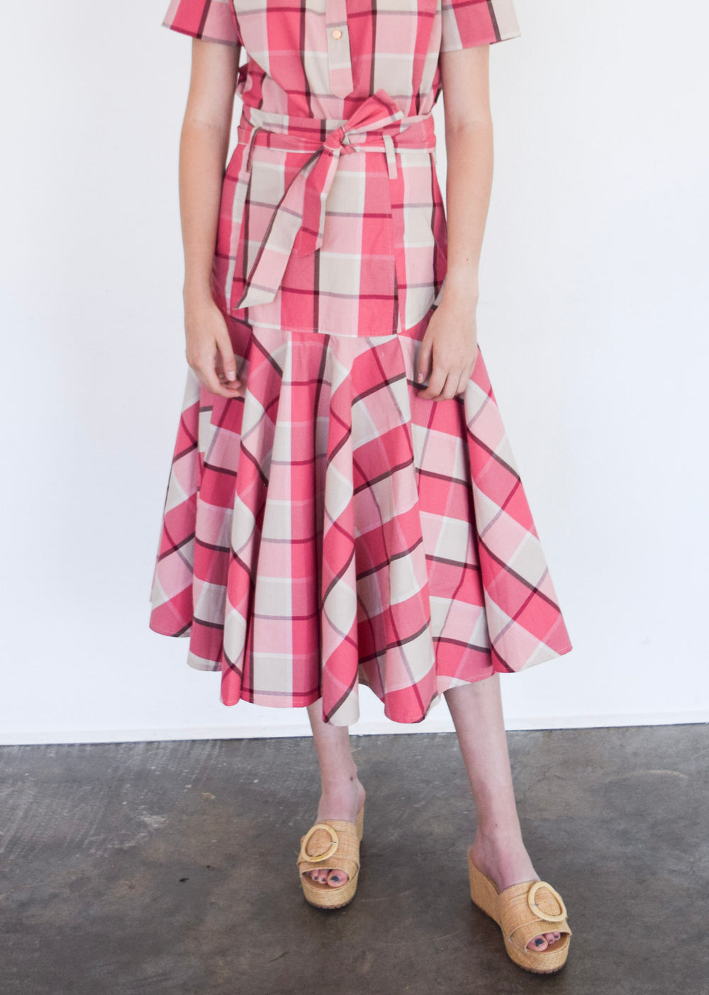 Prairie Midi Skirt Pink Plaid