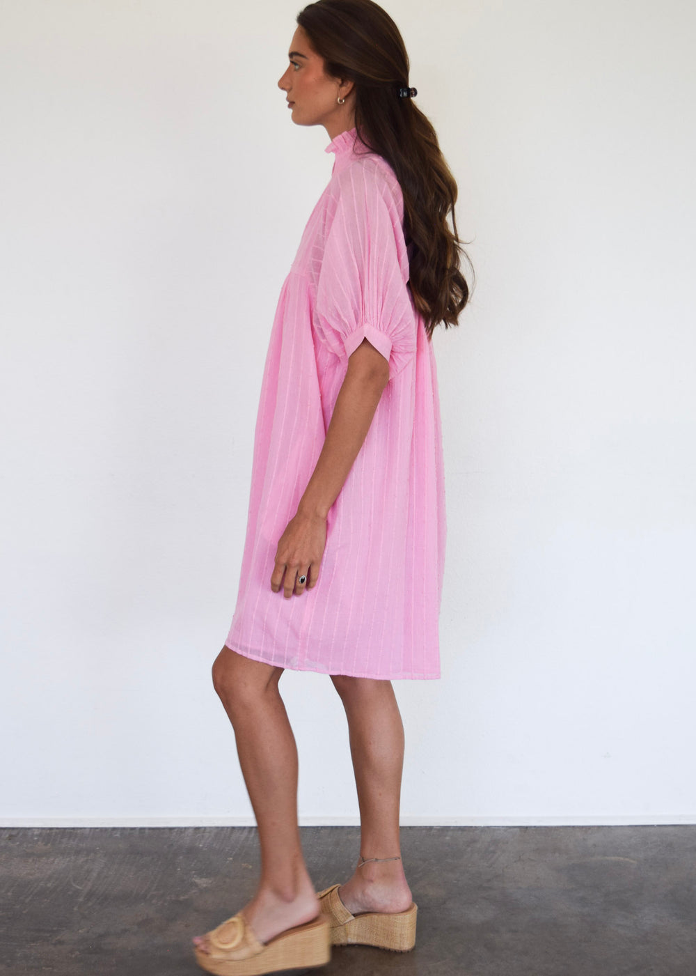 High Neck Dress Begonia Stripe