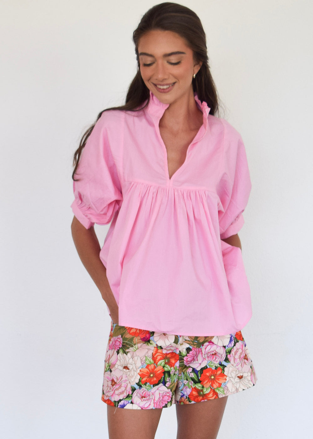 High Neck Top Begonia Poplin
