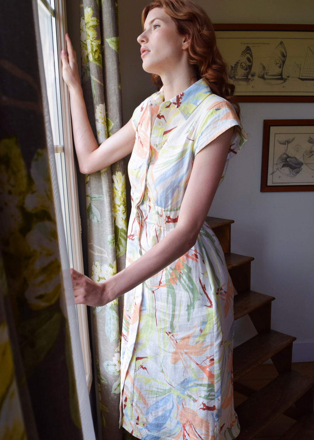 Epaulet Shirt Dress Peach Watercolor