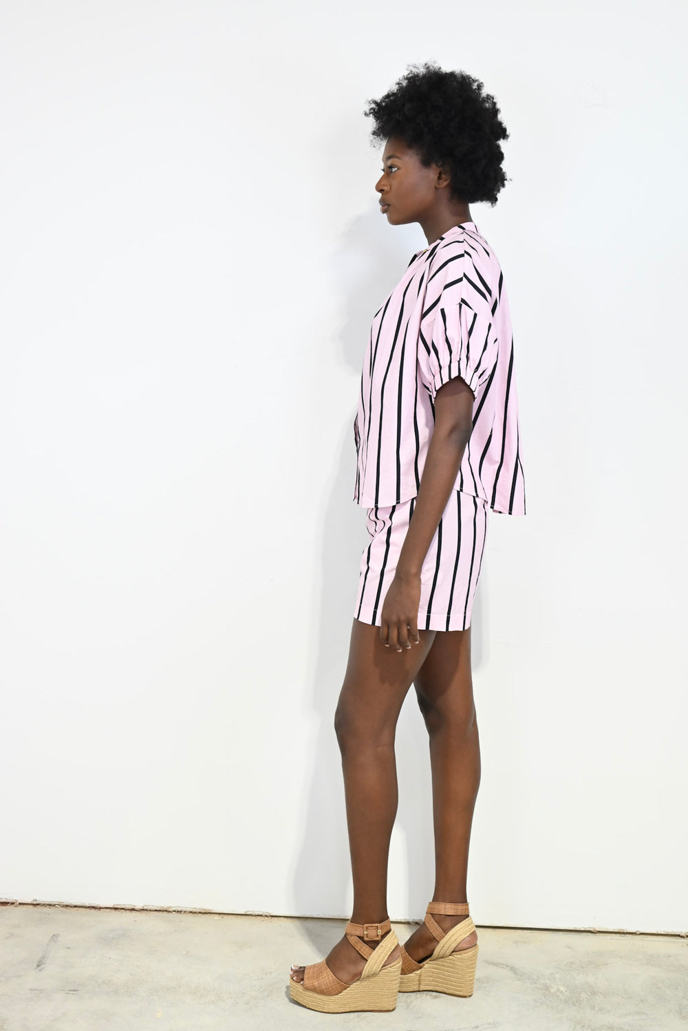 Pleated Shorts Pink Cabana Stripe