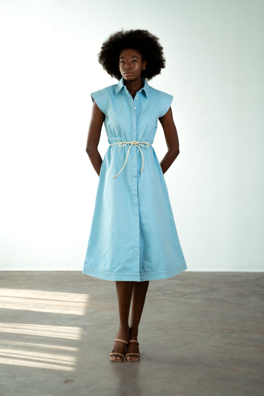 Epaulet Shirt Dress Light Blue Denim