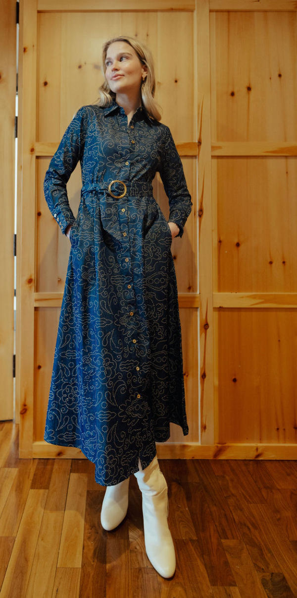 Princess Seam Long Sleeve Dress Metallic Dot