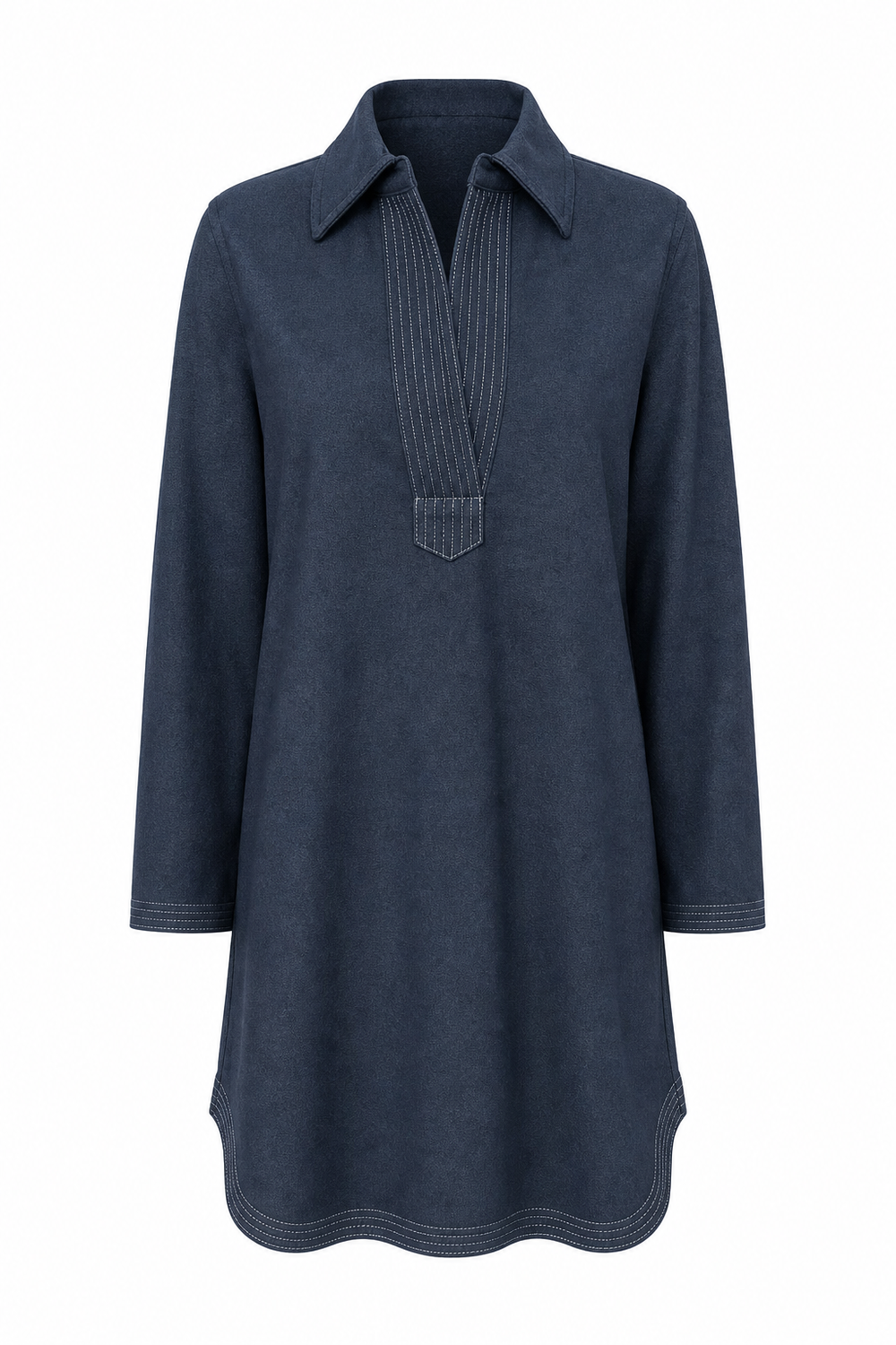 Split Neck Dress Navy Boucle