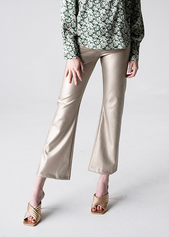 Elastic Waist Pants Gold Faux Leather