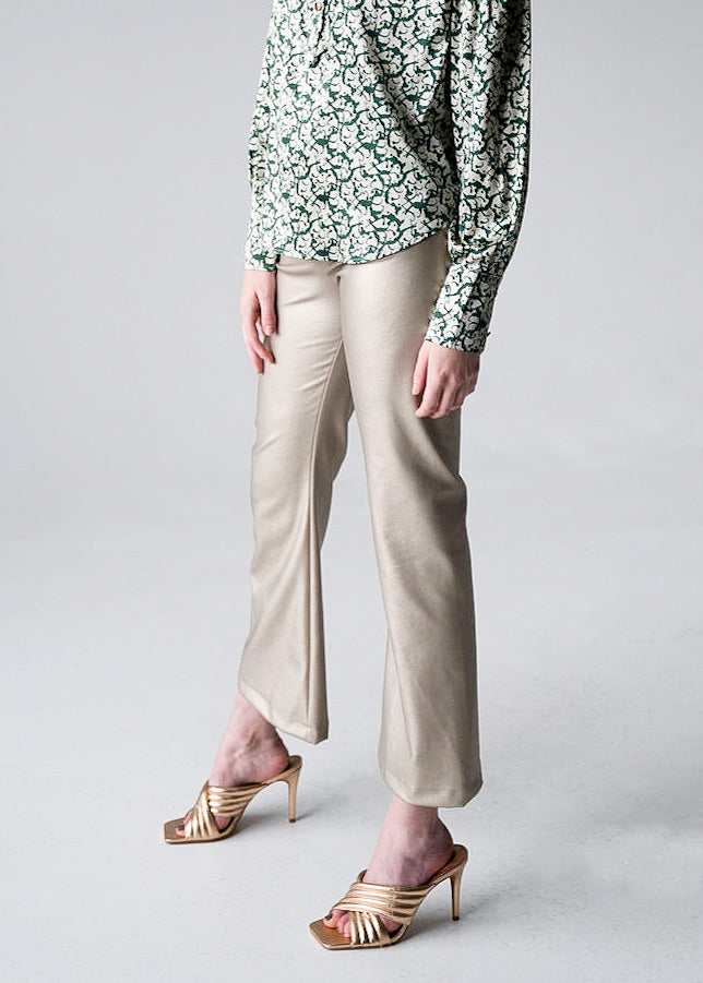Elastic Waist Pants Gold Faux Leather