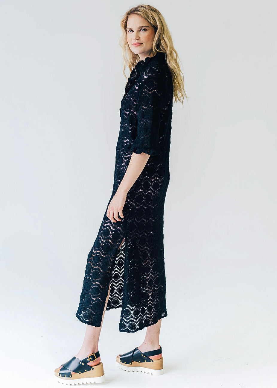 Ruffle Collar Maxi Black Crochet