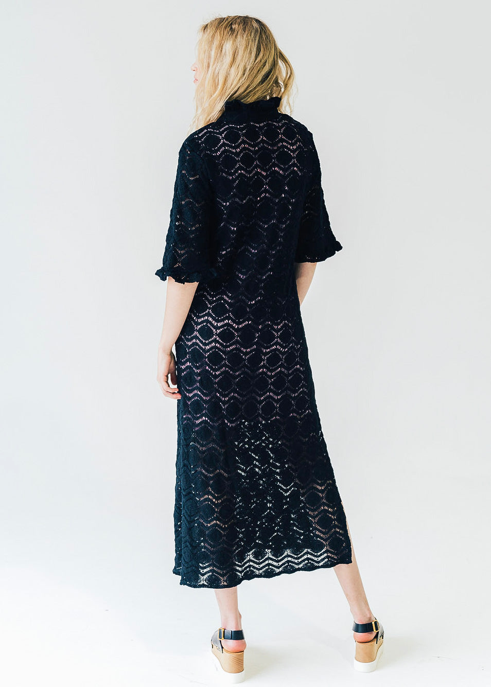 Ruffle Collar Maxi Black Crochet