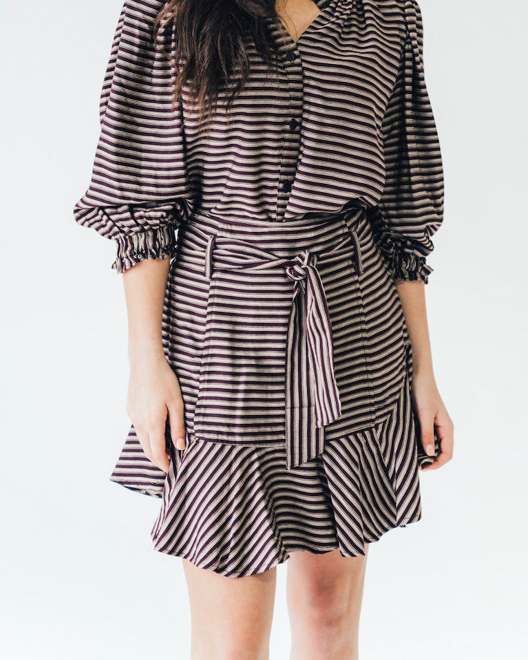 Prairie Mini Skirt Burgundy Ticking