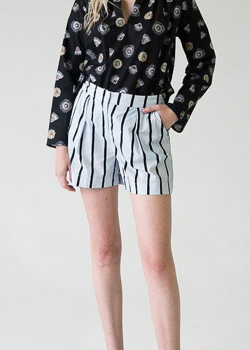 Pleated Shorts Blue Cabana Stripe