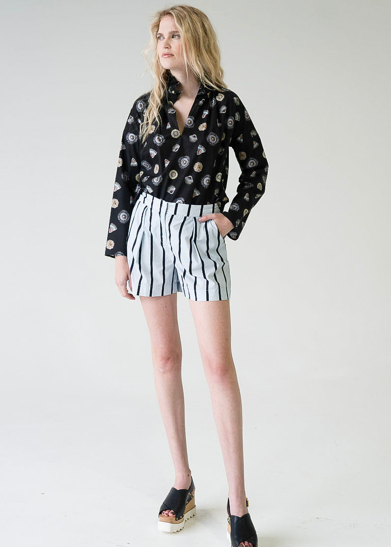 Pleated Shorts Blue Cabana Stripe