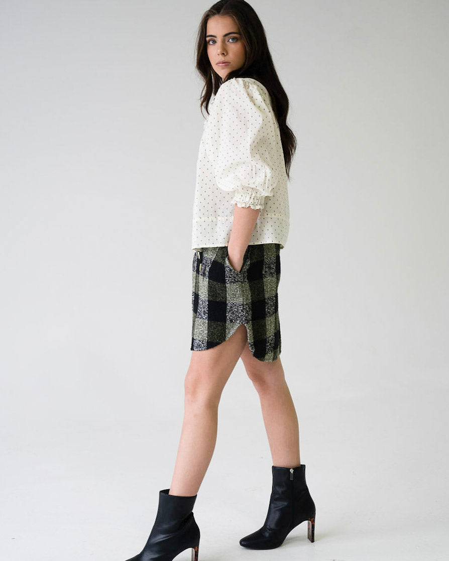 Elastic Collar Top Ivory Swiss Dot