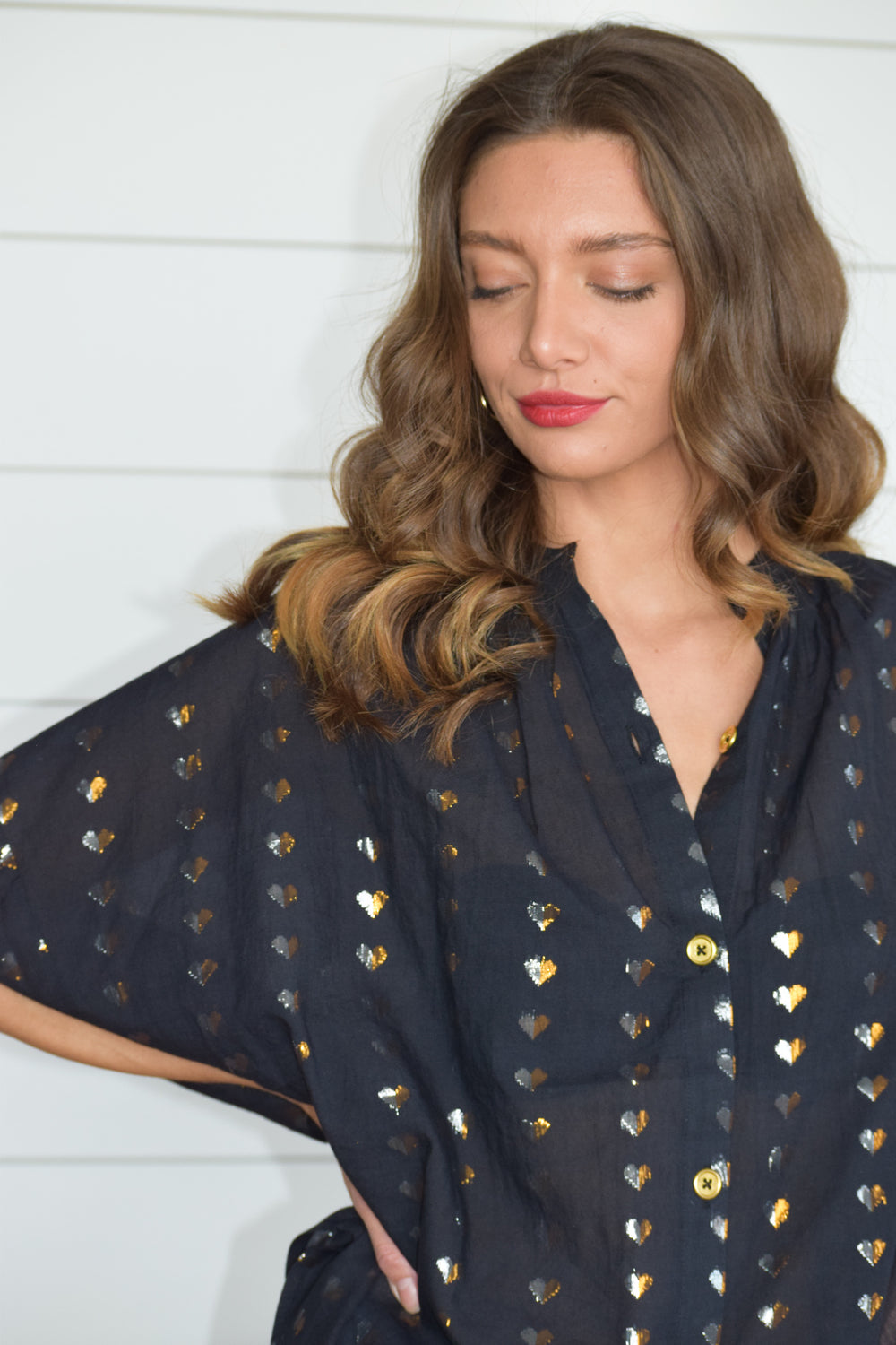 Black Heart of Gold Elastic Sleeve Top
