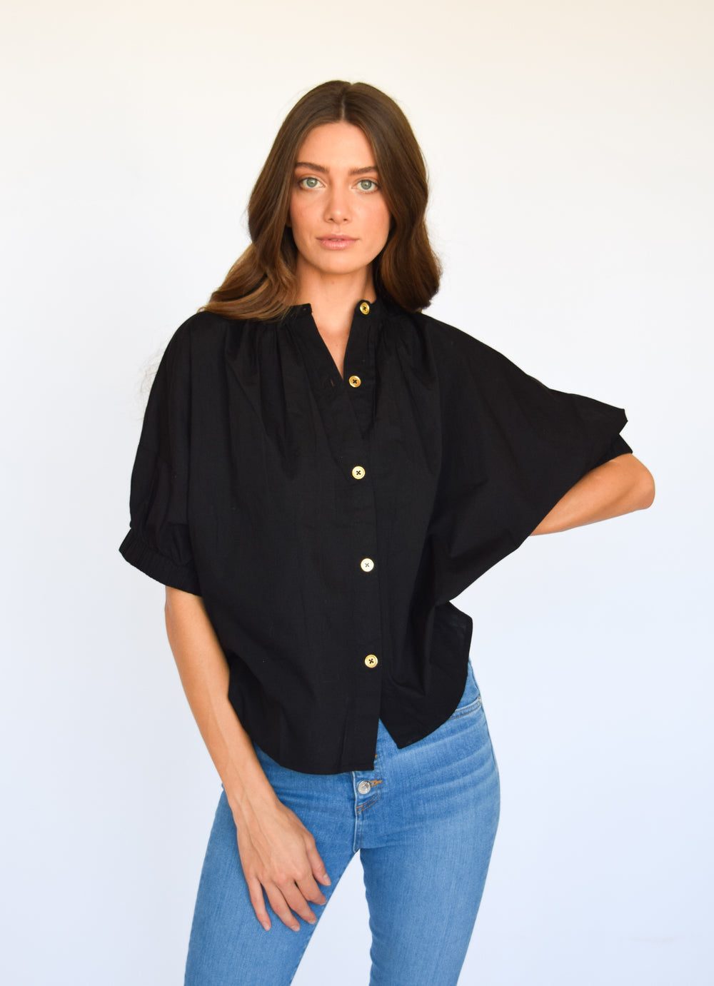 Elastic Sleeve Top Black