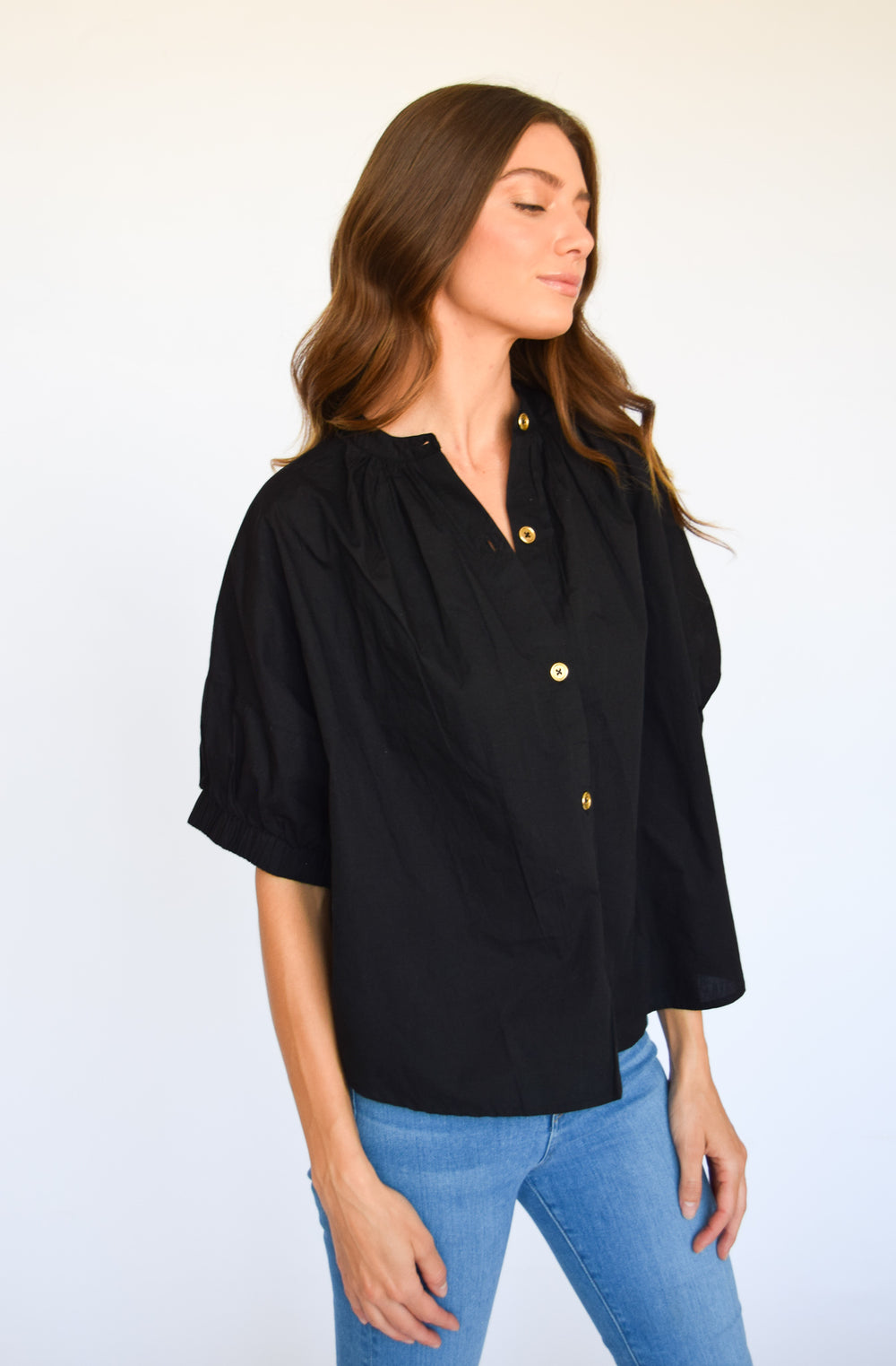 Elastic Sleeve Top Black