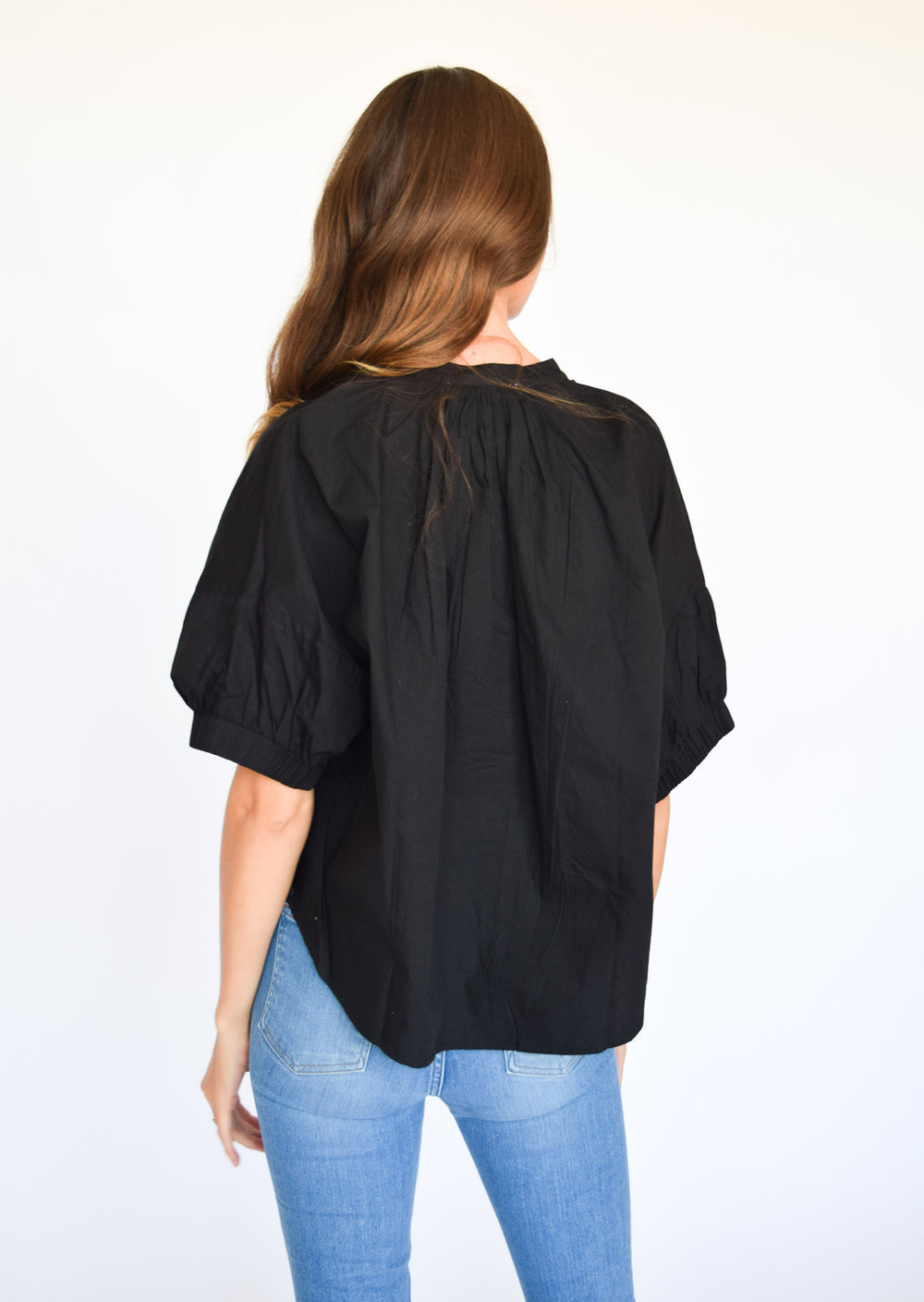 Elastic Sleeve Top Black