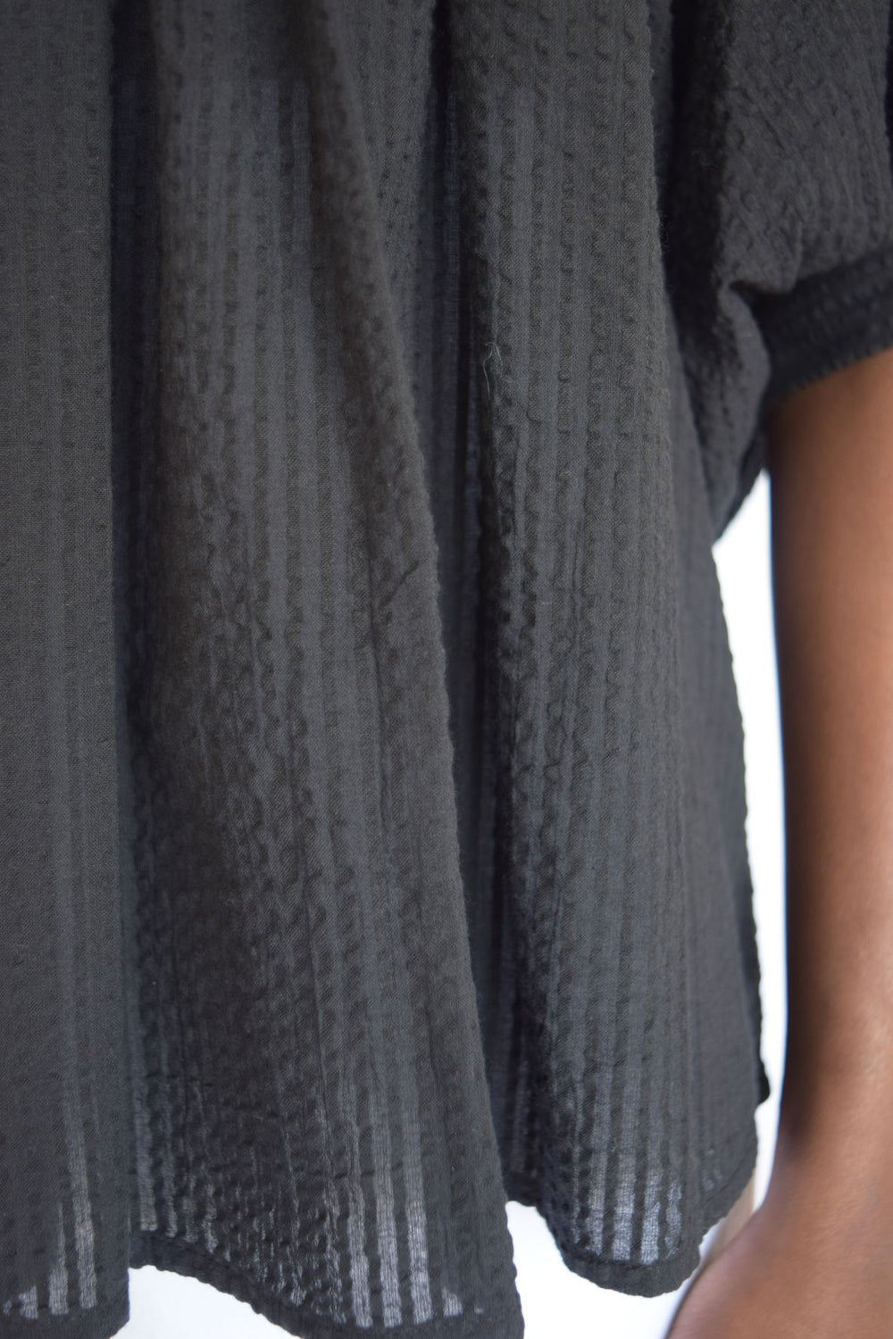 High Neck Dress Navy Seersucker