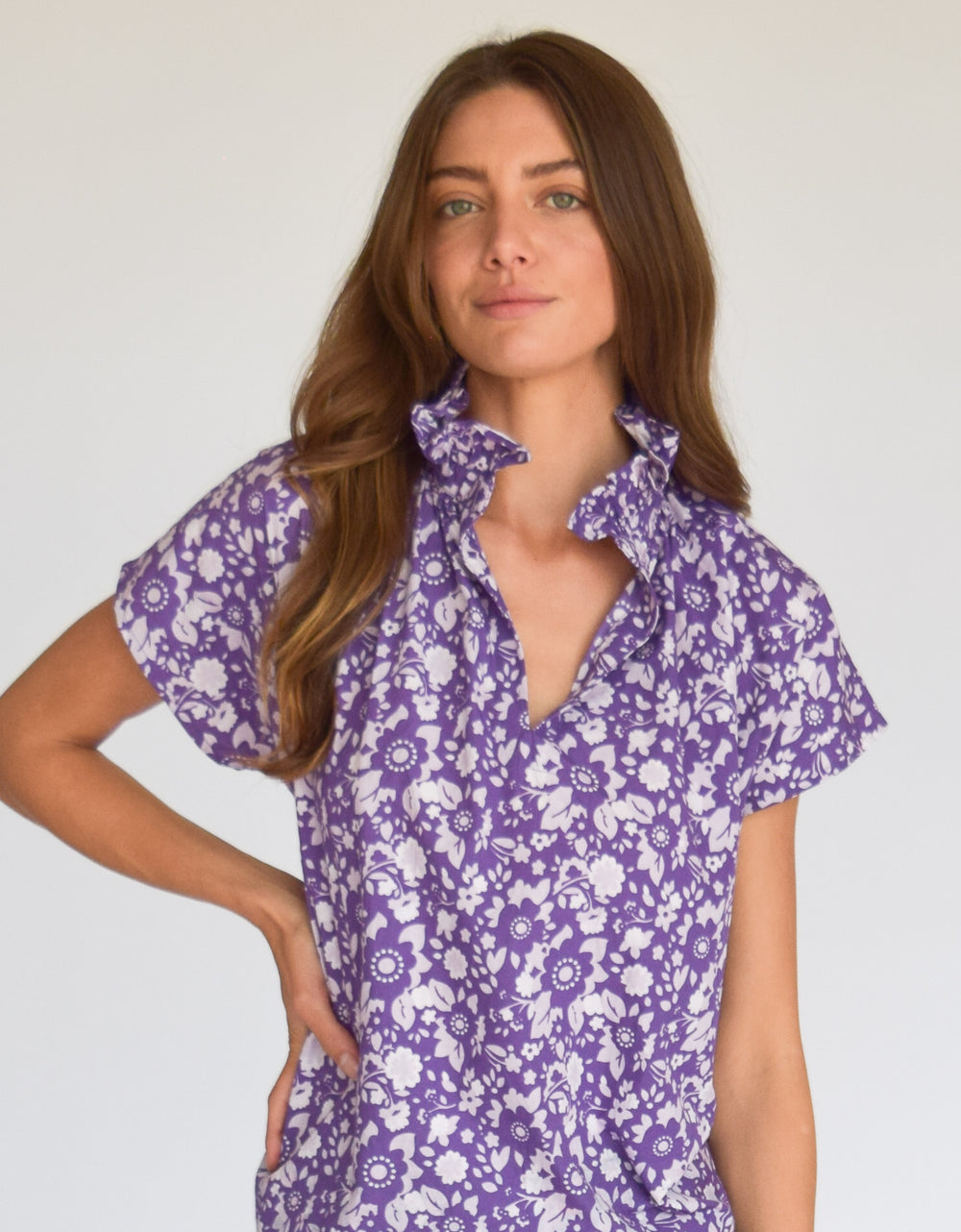 Vicki Short Sleeve Dress Purple Floral