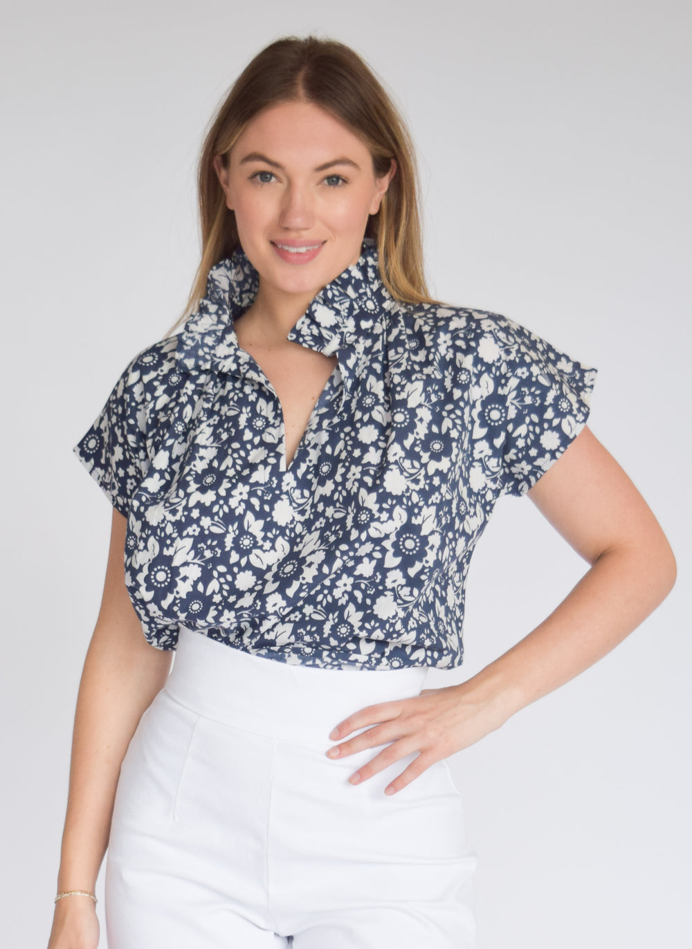 Vicki Short Sleeve Top Navy Floral