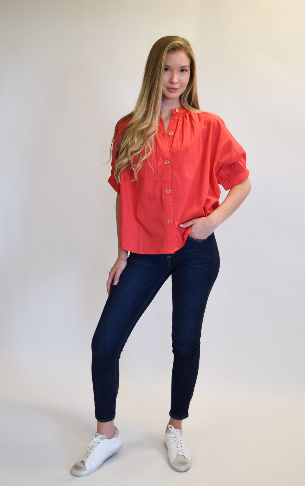 Elastic Sleeve Top Red