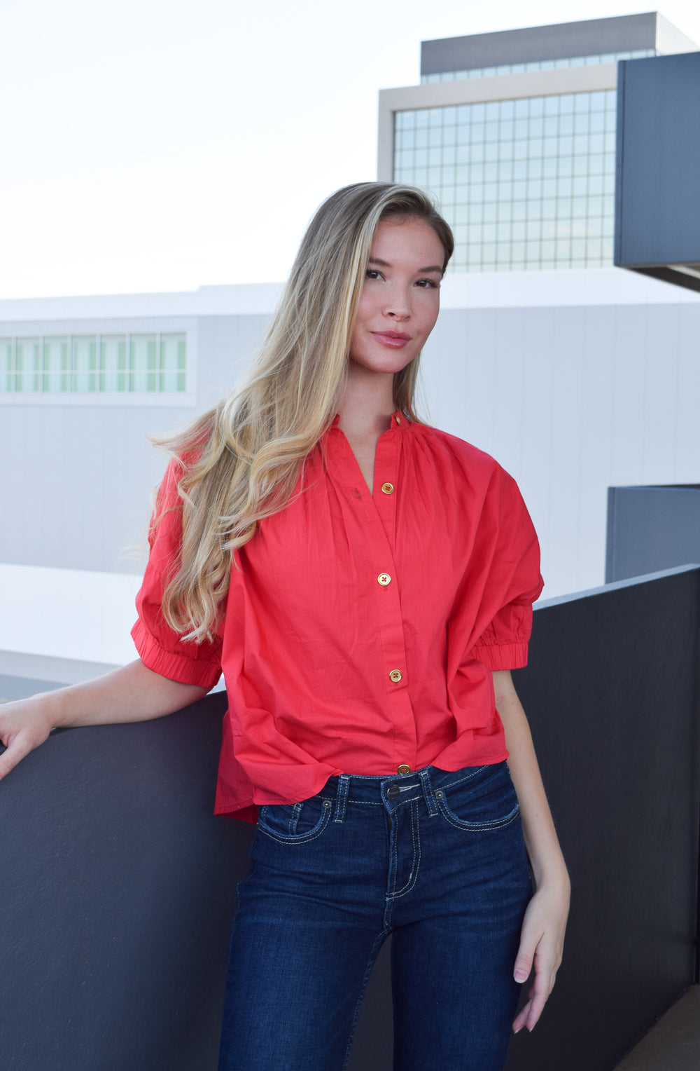 Elastic Sleeve Top Red