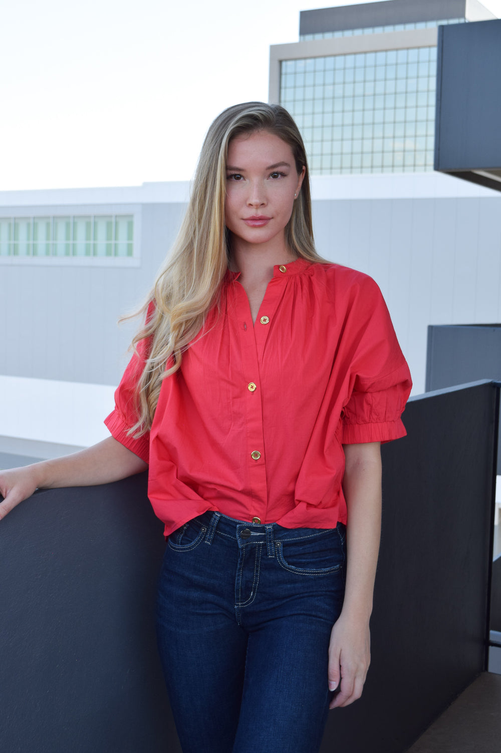Elastic Sleeve Top Red
