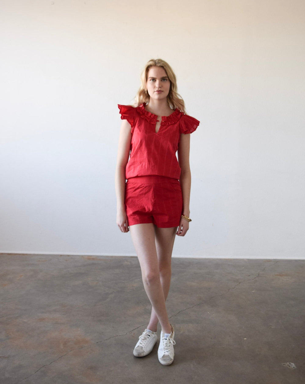 Rachel Top Red Cotton Windowpane