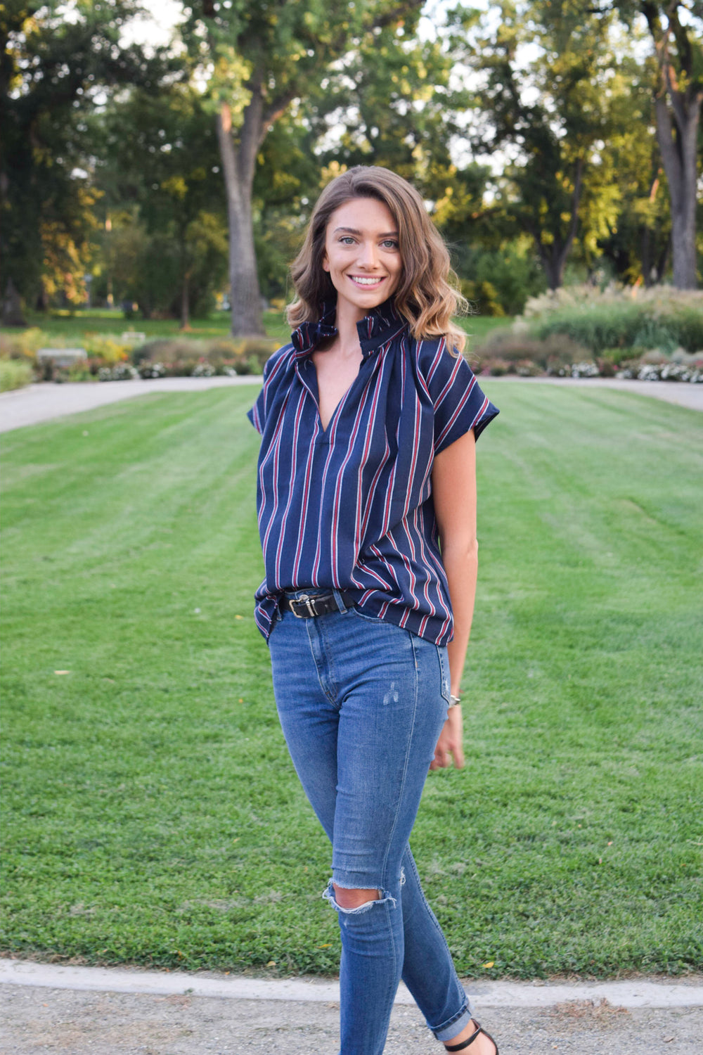 Navy/Red Stripe Vicki Short Sleeve Top