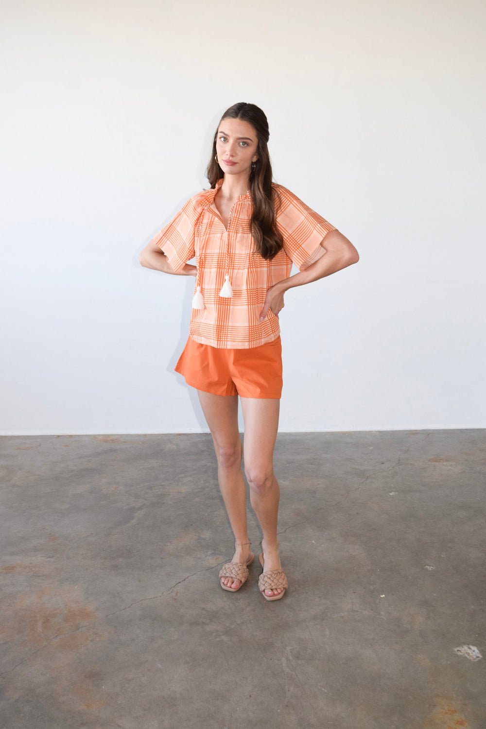 Peasant Top Burnt Orange Cotton Plaid